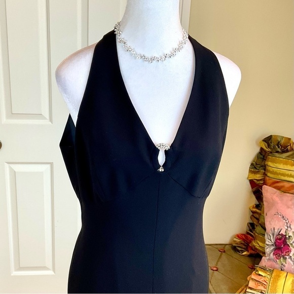 Evan Picone Dress Cocktail Black Midi Front Halter Rhinestones NWT (8) - Picture 2 of 8